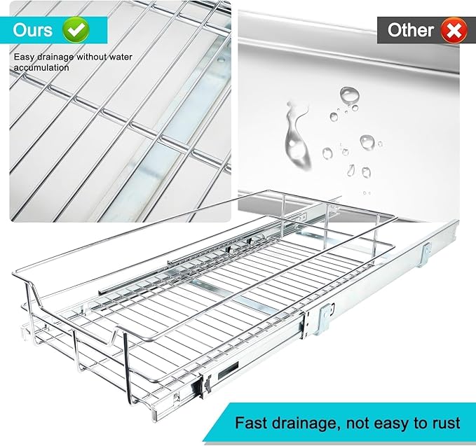 Pull Out Cabinet Organizer 17" W X 22" D, Slide Out Drawers For Kitchen Organizers and Storage, Pull Out Drawers For Cabinets Capacity Heavy Duty Caddy, Cabinet Shelves Chrome-Plated, Bathroom Pantry