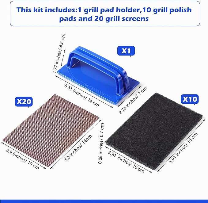 Reallnaive 31 Pcs Griddle Cleaning Kit Screen Holder Grill Screens Cleaning Pads Heavy Duty Abrasive Mesh Pads for Flat Tops, Cast Iron, Stainless Steel Griddle Cleaner Accessories Bundle (Blue)