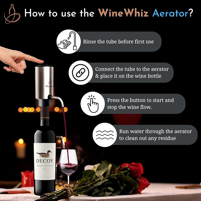 Electric Wine Aerator and Opener Set with Premium EVA Case and Accessories - Rechargeable Automatic Liquor Dispenser Pourer with Foil Cutter, Vacuum Sealer, USB-C Charging Cable - Gift Set