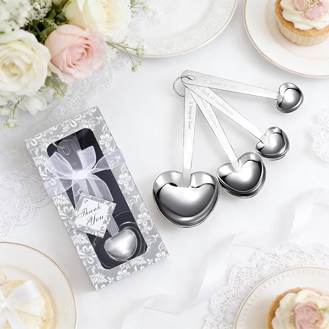 50 Packs Heart Shaped Measuring Spoons, Stainless Steel Measure Spoons Set, Baby Shower Favors For Guests Bridal Shower Party Or Wedding Favors Decorations With Individual Gift Boxes