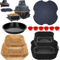 Air Fryer Accessories for Ninja Crispi 4QT & 6-Cup Glass Containers FN101GY | FN101ST | FN101SG | FN103BF, 12 Piece Ninja Crispy Accessories Silicone Liners, Paper Liners Disposable, Trivet Mat