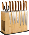 Double-Sided Magnetic Knife Holder Rack - Bamboo Wood Storage Stand with Absorbent Protection Pad, Can Hold Up to 26 Knives.