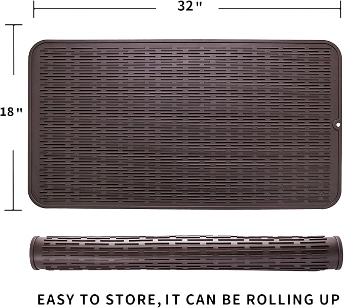 MicoYang Silicone Dish Drying Mat for Multiple Usage,Easy clean,Eco-friendly,Heat-resistant Silicone Mat for Kitchen Counter or Sink,Refrigerator or Drawer Liner Coffee 4XL 32 inches x 18 inches