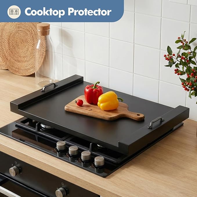 DUMOS Noodle Board Stove Cover with Handles, Wooden Stove Top Cover for Gas Electric Glass Stove, 22 x 29.5 inch(Black)