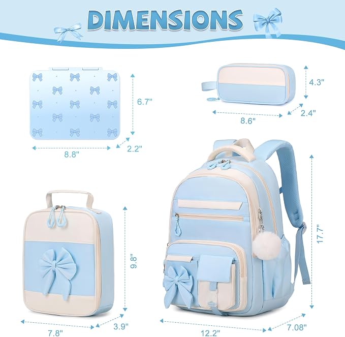 DIGOBAY Girls Backpack - Kids Bento Box Set with Insulated Lunch Bag, Cutlery and Pencil Case, 6 Leak-Proof Compartments, Removable Tray for Girls, Teens School Picnic (Blue)