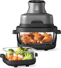 4-in-1 Portable Glass Air Fryer - 1500W, 4.2QT & 1.6QT Dual Glass Containers with Lids, Non-Toxic, 400°F Precise Heat, Max Crisp | Bake | Air Fry | Recrisp, Microwave, Freezer & Dishwasher Safe