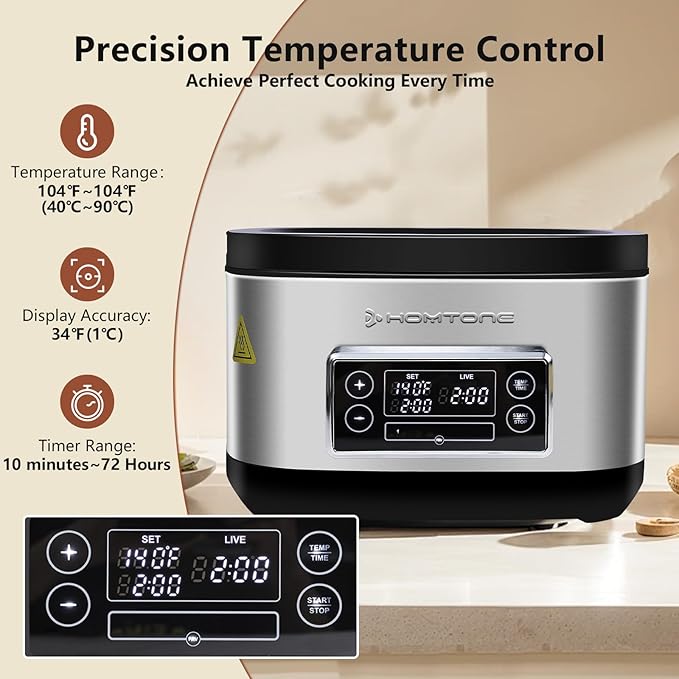 Homtone Sous Vide, 8 Quart Suveed Cooking Machine, 3D Water Circulation, Built-in Design with Precise Temperature Control, 1000W Power for Steak Chicken Meal Prep-with Sous Vide & Seal Bags