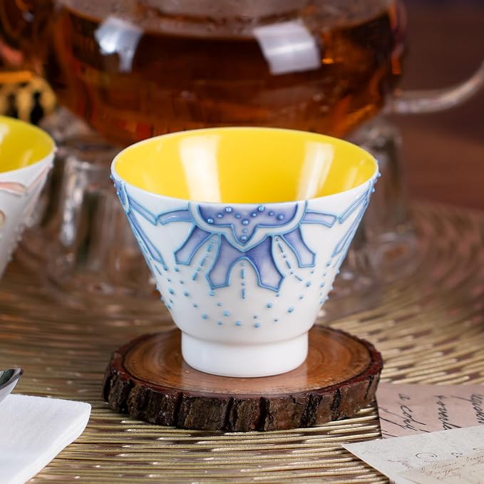 KAMMAK Ceramic Teacups - 150ml/5oz Coffee Cup - Set of 2 Hand-Painted Ceramic Cups - Small Vintage Mate Cup - Cute Mugs for Women - Ideal for Birthday, Afternoon Tea & Housewarming Gifts
