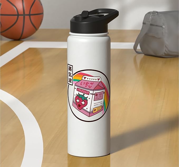 Japanese Strawberry Milk Carton Kawaii Rainbow Anime Stainless Steel Insulated Water Bottle