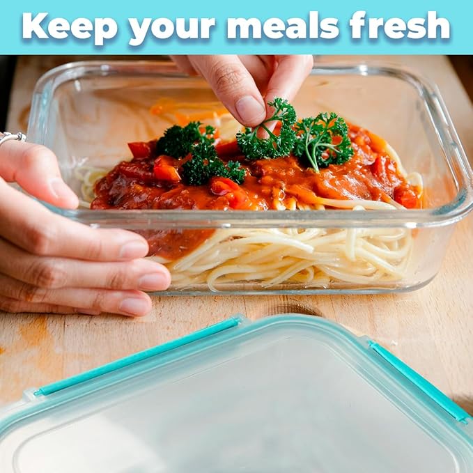 24 Piece Glass Microwave Dishwasher Safe Storage Prep Meal Containers with Lids Leak Proof (Blue)