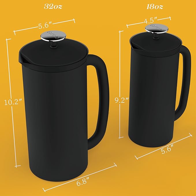 ESPRO Pro P7 French Press Stainless Steel 304 – Patented Double Walled Micro-Filter Insulated French Press Coffee Maker, Grit-Free Brew - Heat Resistant BPA Free - Matte Black - 18oz