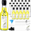 Reallnaive 30 Sets 5 oz Mini Olive Oil Glass Bottles for Homemade with Lids Heat Shrink Cap Stickers and Funnels Clear Mini Olive Oil Woozy Bottle Hot Sauce Glass for Wedding Favors Guest Babyshower