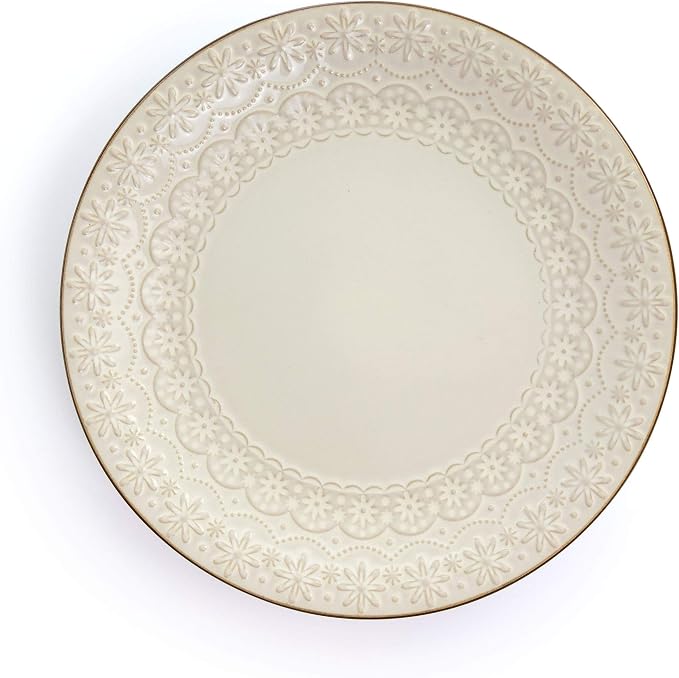 Elama Embossed Scalloped Stoneware Dinnerware Dish Set, 16 Piece, Ivory