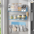 Magnetic Spice Rack for Refrigerator, 3 Pack Metal Magnet Spice Organizer Shelf with Hook Rack, Magnetic Fridge Shelves for Kitchen Organization and Storage, Seasoning Organizer Gadgets (Blue)