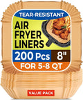 Air Fryer Paper Liners, 200pcs Air Fryer Liners Disposable, 8" Square Baking Paper Liner for 5-8 qt Airfryer Basket, Non-stick and Oil Proof Parchment Paper for Oven, Pans & Baking