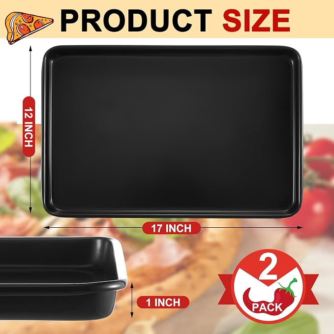 2 Pcs 17 Inch Grandma Style Pizza Pan Hard Rectangular Black Non Stick Sicilian Style Carbon Steel Pizza Pan Dish Pre Seasoned Bakeware Kitchenware