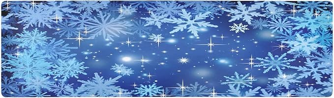 Blue Winter Christmas Glitter Snowflakes Trivet Table Runner 40 Inches Long Trivet for Hot Pots and Pans/Hot Dishes,Table Protector Heat Up to 230F, Decorative Hot Plates Mat for Kitchen Countertop