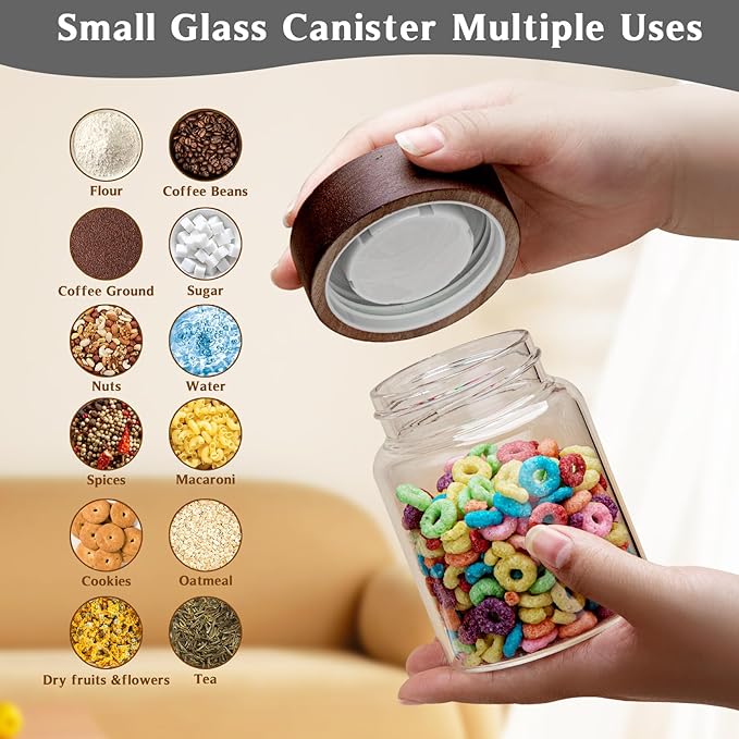 10 oz Small Glass Jars with Top Screw Lid Round Herb Coffee Bean Ground Storage Canister Clear Glass Food Container for Pantry Sugar Tea Coffee Bean Spice Nuts Cookies Bath Salts (2×300ml(10oz))