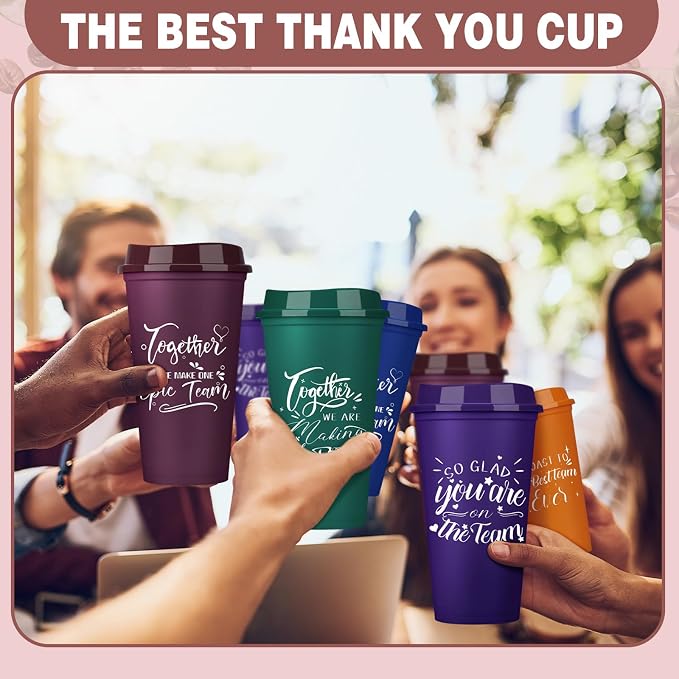 Pickmesh 15 Pcs Employee Appreciation Gifts Bulk 16 oz Plastic Tumblers with Lids Graduation Teacher Appreciation Gifts Reusable Coffee Cups for Staff Volunteer Coworker Team (Multicolor)