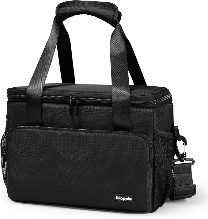 Gloppie Flight Crew Lunch Bag with Luggage Trolley Sleeve - Professional Insulated Cooler Bag for Flight Attendants & Pilots, Leakproof Lunch Box with Reinforced Structure for Travel & Work, Black XL