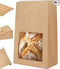 50 Pack Heavy Duty Sourdough Paper Bags Resealable with Window for Round Loaf Selling | Large Thick Kraft Brown Bags for Homemade Bread Gift Giving Sour Dough Packaging 13.6x8.3x4.1in
