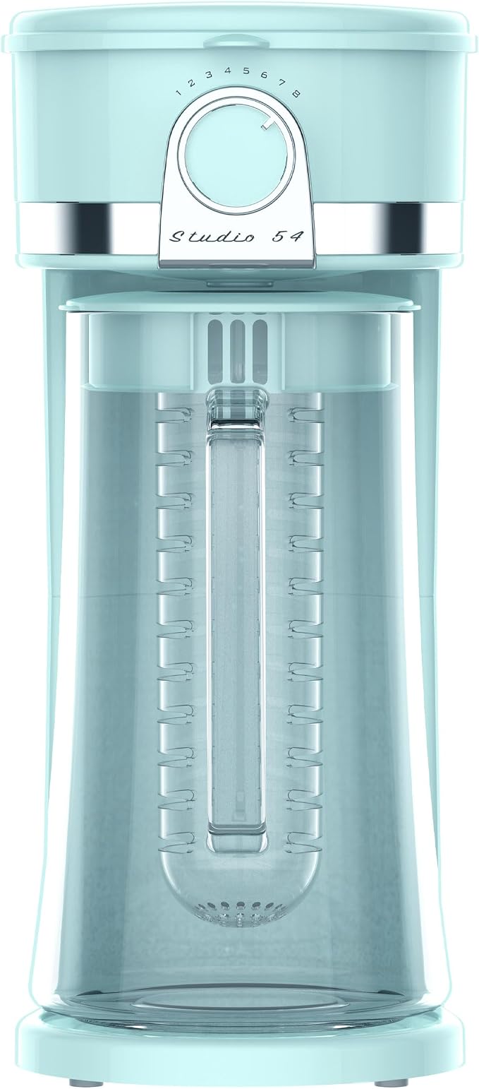 Retro Iced Tea Maker with Infuser, 3QT Glass Pitcher Electric Tea and Coffee Brewer, Adjustable Strength Cold Brew Maker for Iced Coffee, Iced Lattes, Sweet Tea & Fruit Infusions