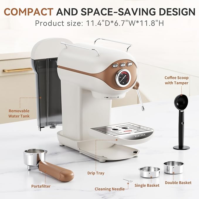 XIXUBX Espresso Machine 20 Bar, Professional Coffee Machine with Milk Frother Steam Wand, Compact Latte Cappuccino Maker for Home, PID Temp Control Espresso Maker, Coffee Maker Small