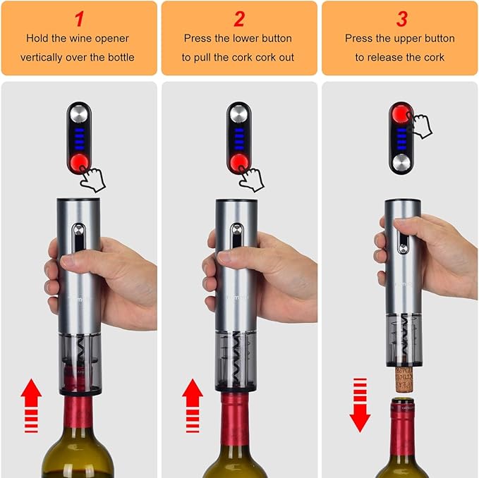 Yomety Electric Wine Opener With Base, Rechargeable Bottle Opener With 2-in-1 Aerator & Pourer, Foil Cutter, 2 Stoppers - Accessories Gifts for Wine Lovers