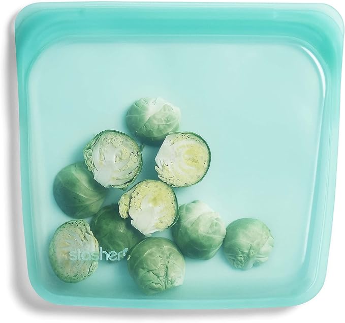 Stasher Reusable Silicone Storage Bags, Food Storage Containers, Microwave and Dishwasher Safe, Leak-free, Stand Up - Mid (Aqua) and Sandwich (Aqua)