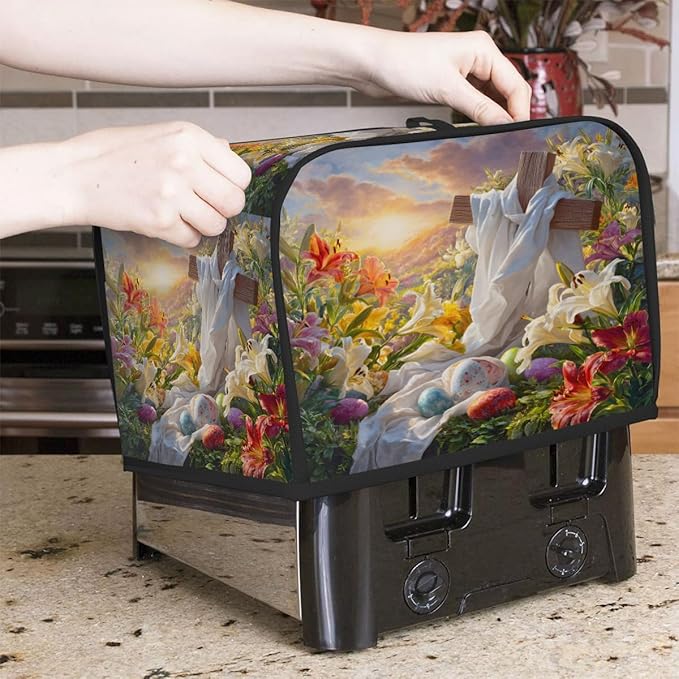 Easter Eggs Flowers Art Toaster Cover 4 Slice Dust and Fingerprint Protection Toaster Bread Maker Covers Washable Kitchen Small Appliance Covers for Kitchen Accessories Decor Bakeware Women Gift
