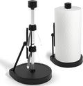 Stainless Steel Tension Arm Paper Towel Holder - Easy One-Handed Operation - This Sturdy Weighted Paper Towel Dispenser Countertop Model Has Suction Cups and Holds All Paper Towel Rolls (Black)