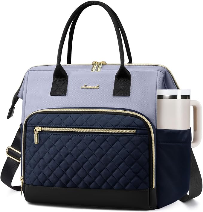 LOVEVOOK Lunch Bag Women, Insulated Adult Lunch Box for Women Work, Wide Opening Leakproof Cooler Tote Bag for Office Campus Picnic Beach with Shoulder Strap, Loncheras Para Mujer with Cup Holder