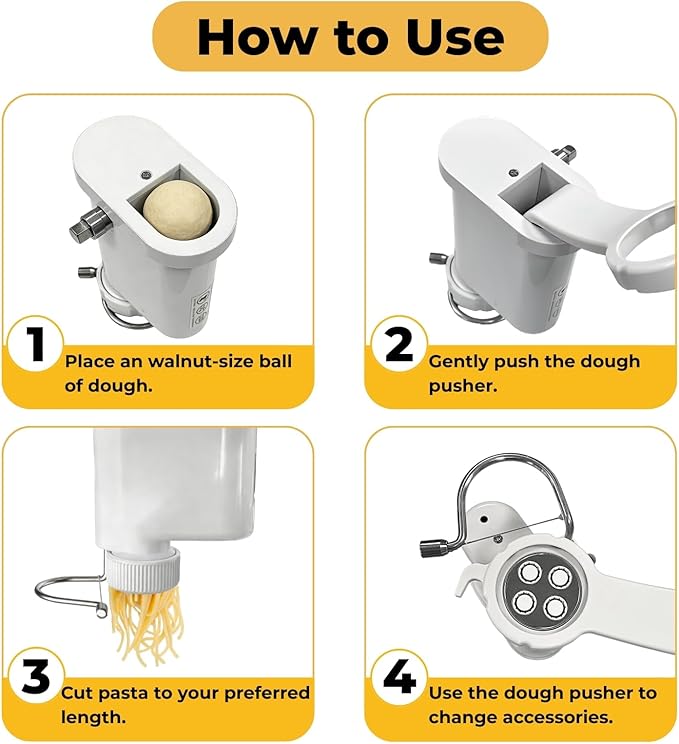 5-in-1 Durable Pasta Press Attachment Compatible with KitchenAid Stand Mixer, Pasta Extruder with 5 Interchangeable Plates and Brush | Makes Spaghetti, Bucatini, Fusilli, and Macaroni