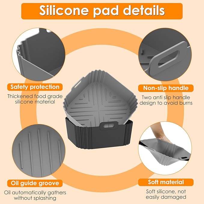 4 Pack Silicone for 5-8QT, 8 Inch Square Reusable Non-Stick Basket Inserts Fit for Air Fryer Pro XL AF141 AF142 AF181 AF182, Pot Oven Liner Baking Tray Air Fryer Accessories