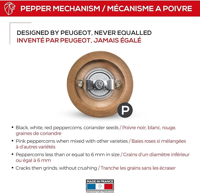 Peugeot - Paris Antique Manual Pepper Mill - Adjustable Grinder - Beechwood, Antique, 8.5in