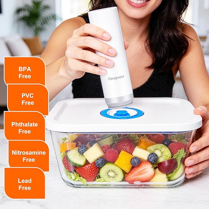 Vacuum Seal Borosilicate Glass Containers for Food Storage, 4 Sizes (S M L XL) Compatible with Desktop and Handheld Vacuum Sealer Machines, Airtight Lid Set