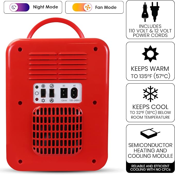 Coca-Cola World 1971 Series Mini Fridge, 6-Can Portable AC/DC Thermoelectric Cooler & Warmer, 4L Compact Dorm Fridge for Skincare, Cosmetics, Snacks, Beverages, Car, Boat, RV, Office Desk