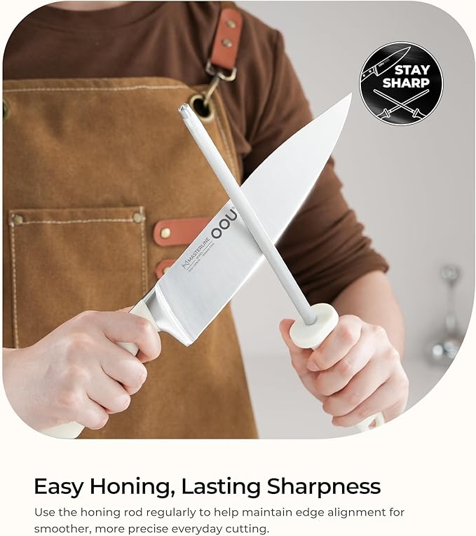 Knife Set, 15 Pcs German High Carbon Stainless Steel Kitchen Knife Set, Knife Sets with Block and Sharpener,Enduring Razor-Sharp FSC Wooden Knives Block Set for Kitchen，Nature