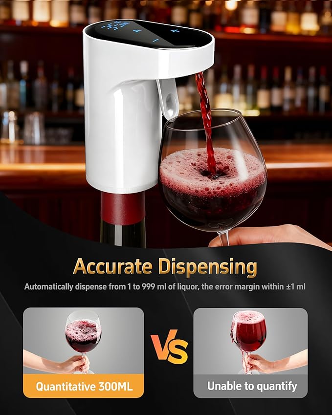 Mothers Day Gift Essential,5-in-1 Electric Wine Decanter & Smart Liquor Dispenser,Automatic Aerator&Pourer with 1-999ml Precision Dosing | Gift for Mom,Women,Dad,Wine&Whiskey Lovers,Birthday(White)