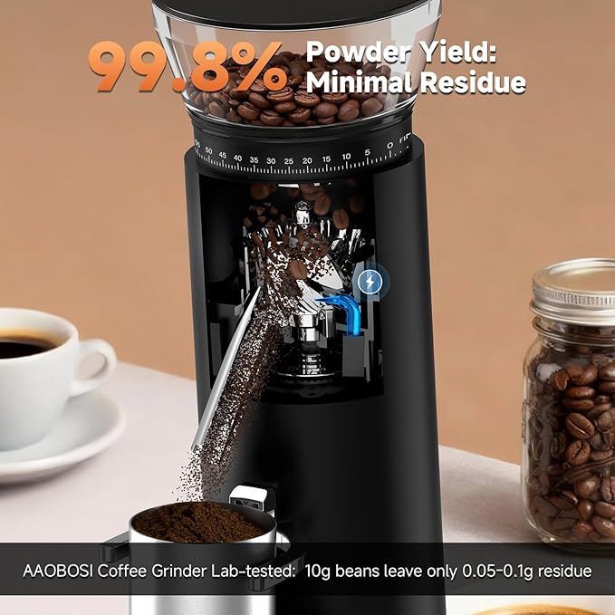 AAOBOSI Burr Coffee Grinder with 60 Grind Settings, Rechargeable with Anti-Static, 5-98s Digital Timer & Touchscreen, Portable for Espresso, Pour Over, French Press, Travel & Camping.