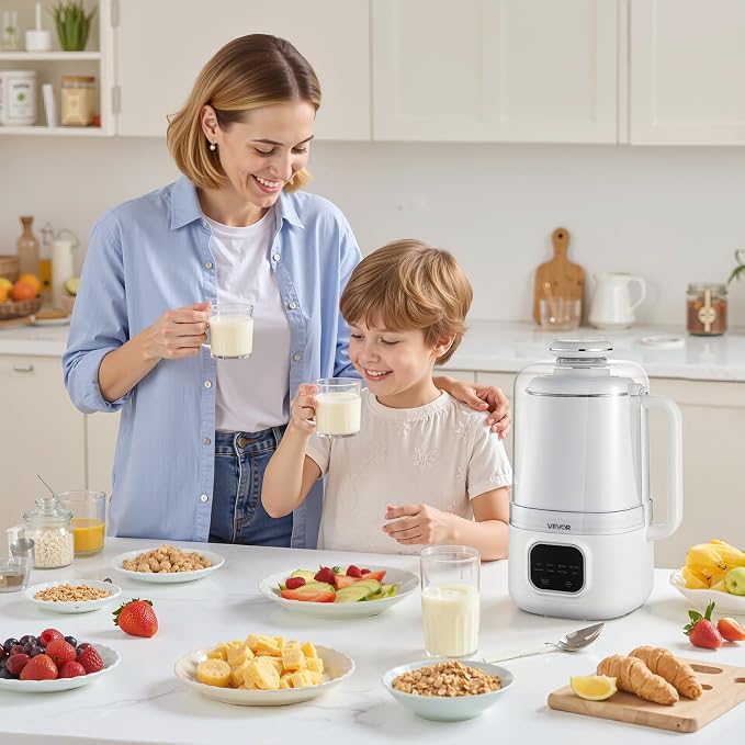 VEVOR 8-in-1 Nut Milk Maker, 34 oz Soy Milk Maker with Soundproof Cover for Homemade Oat, Nut, Soy, Juice, Milkshake, Rice Cereal, Plant-Based Beverages with Self-Cleaning, Boil Water, 12-Hour Delay