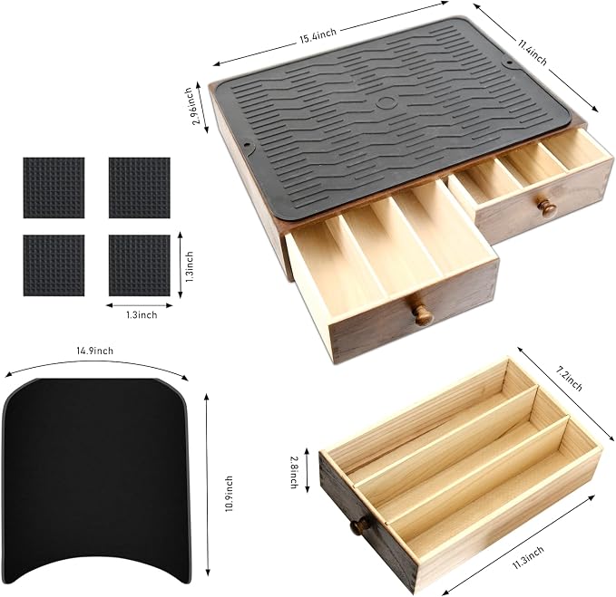 Coffee Pod Holder Storage, Wooden K Cup Organizer for Countertop, K Cup Drawer and Tea Organizer for Counter, Coffee Station Organizer with Silicone Non-Slip Pad (30 Pod Capacity)