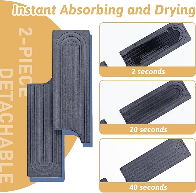 20 Inch Small Faucet Mat for Kitchen Island Sink, Instant Dry Sink Protector for Countertop, Stone Sink Caddy Diatomaceous Earth Stone Drying Tray Around Faucet for Kitchen Bathroom RVs, Dark Grey