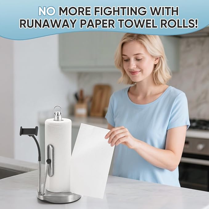 Paper Towel Holder with Spray Bottle (with Phone Holder) for Kitchen Decor and Accessories - Paper Towel Holder Countertop for Home Necessities - Kitchen Phone Holder - Kitchen Phone Stand