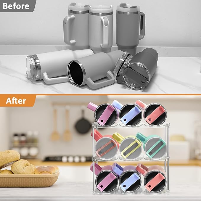 HOMECOR Water Bottle Organizer for Stanley 40 oz Tumbler - Large Stackable Water Bottle Holder for Cabinet, Pantry Kitchen Organizers and Storage for Stanley Cup Accessories, Tumbler Storage Organizer