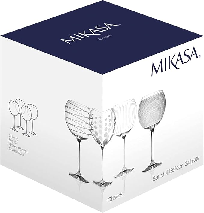MIKASA 5159316 Cheers Set of 4 Crystal Balloon Gin Glasses, Silver