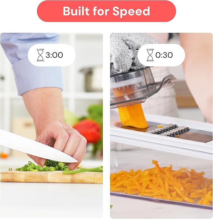 Fullstar Mandoline Slicer for Kitchen, Fruit Cutter, Cheese Grater, Cucumber Slicer, Veggie Spiralizer, Food Cutter & Kitchen Gadgets & Gifts with Safety Glove (6 in 1, Black)