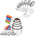 U-Taste 18/8 Stainless Steel Measuring Cups and Spoons Set of 10, and 18/8 Stainless Steel Square Measuring Spoons Set of 8 (Multicolor+Silver)