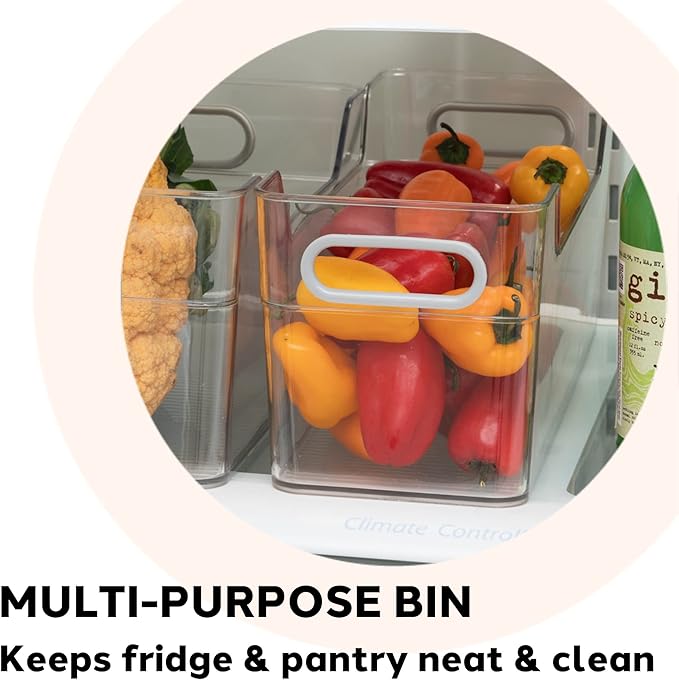 Oggi Cabinet/Drawer High Wall Storage Bin - 14" x 5", Clear/Gray, Ideal for Kitchen Organization, Pantry Storage, Fridge Organizing - Set of 6