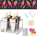 Set of 6 Stainless Steel Popsicle Molds Kit, Metal Popsicle Moulds,Homemade Ice Treat Makerwith 50 Wooden Sticks and 6 Silicone Seals and 20 Pop Bags,Cleaning Brush（Watermelon）
